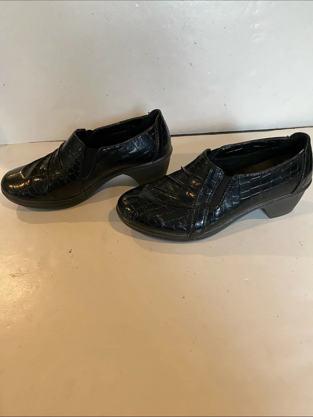Clarks May Marigolds Black Croc Pattern Wedges